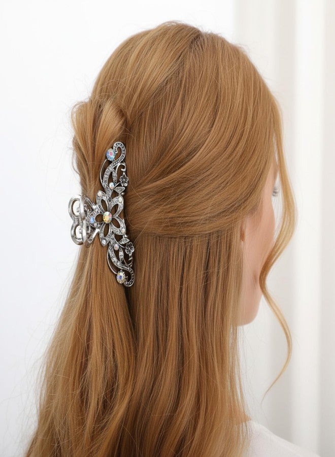 WJIAAA Rhinestone Hair Claw Clips, 2 Pcs Baroque Crystal Hair Claws with Nostalgic Style Hollow out Design, Sparkly Diamond Fancy Clips for Women Silver Crystal Bling Claw Clip Glitter Diamond - Image 2